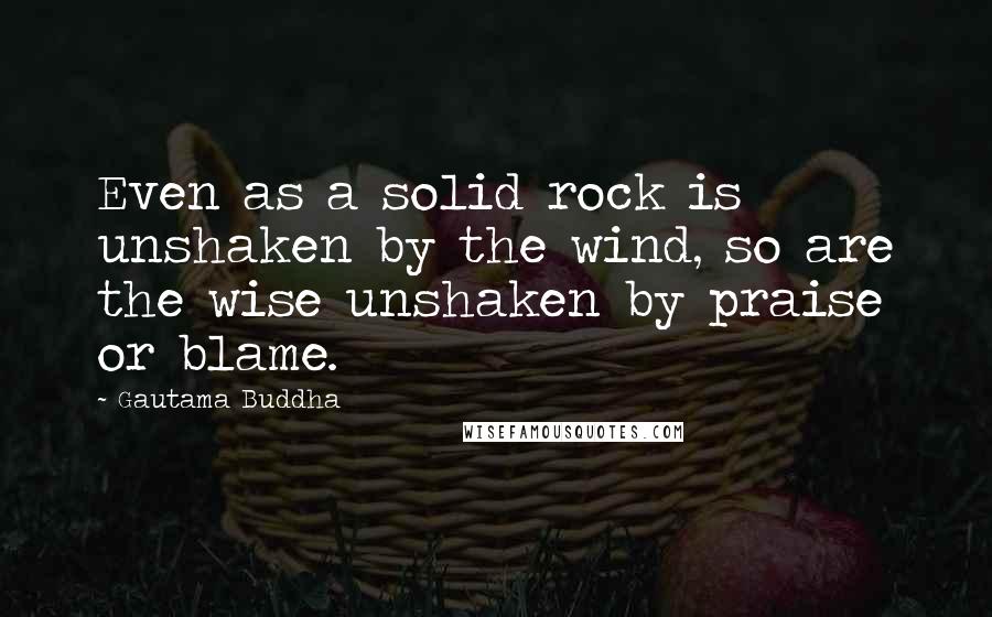 Gautama Buddha Quotes: Even as a solid rock is unshaken by the wind, so are the wise unshaken by praise or blame.