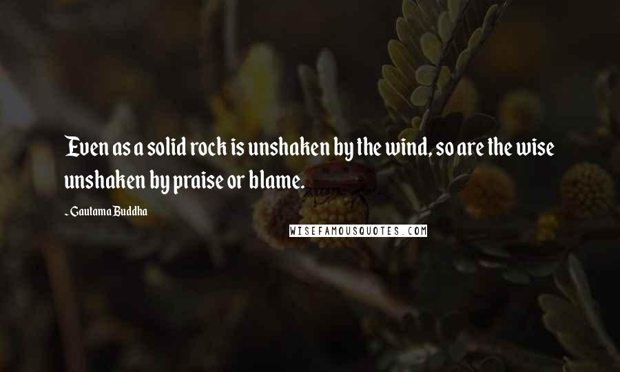 Gautama Buddha Quotes: Even as a solid rock is unshaken by the wind, so are the wise unshaken by praise or blame.