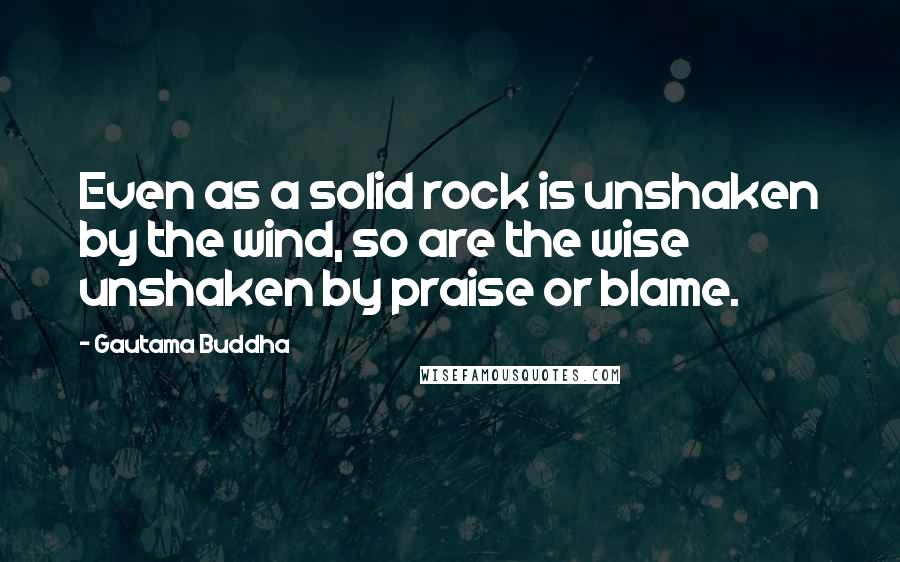 Gautama Buddha Quotes: Even as a solid rock is unshaken by the wind, so are the wise unshaken by praise or blame.