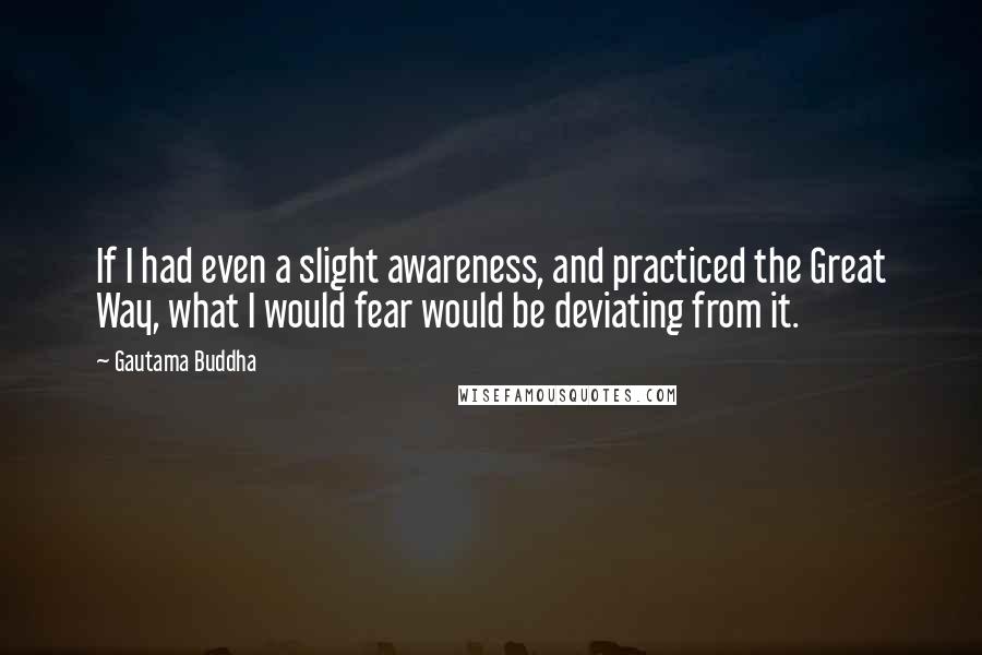 Gautama Buddha Quotes: If I had even a slight awareness, and practiced the Great Way, what I would fear would be deviating from it.