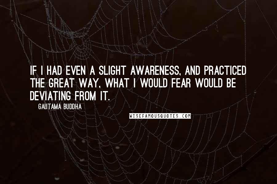 Gautama Buddha Quotes: If I had even a slight awareness, and practiced the Great Way, what I would fear would be deviating from it.