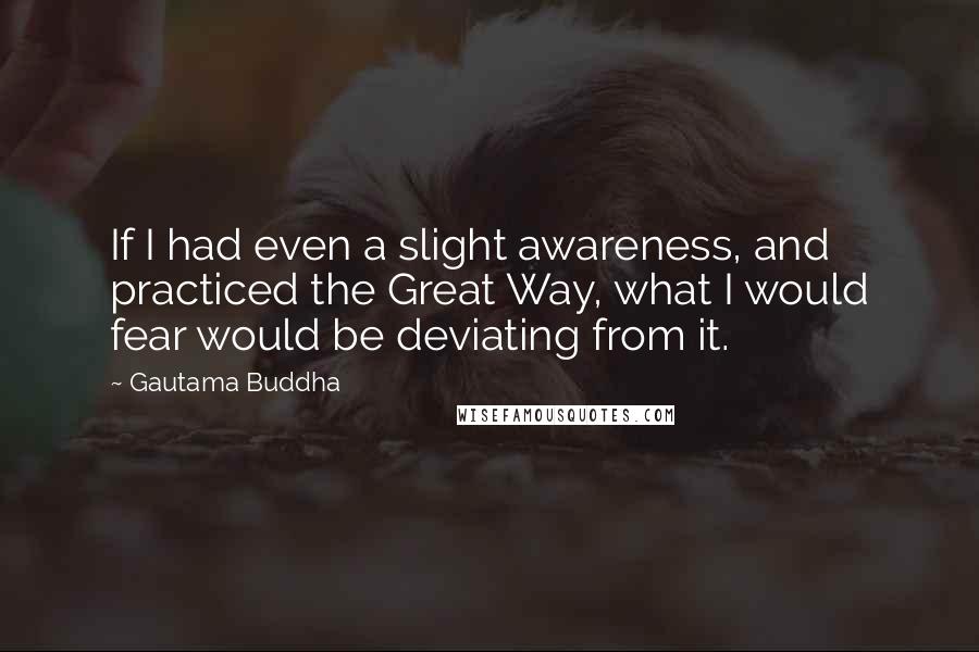 Gautama Buddha Quotes: If I had even a slight awareness, and practiced the Great Way, what I would fear would be deviating from it.