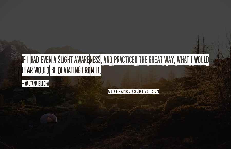 Gautama Buddha Quotes: If I had even a slight awareness, and practiced the Great Way, what I would fear would be deviating from it.