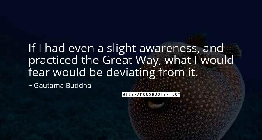 Gautama Buddha Quotes: If I had even a slight awareness, and practiced the Great Way, what I would fear would be deviating from it.