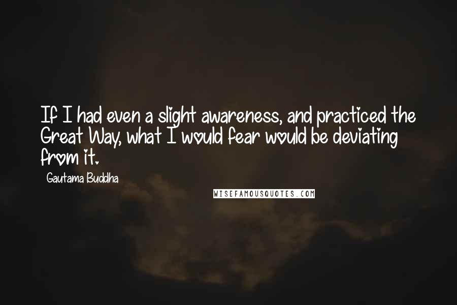 Gautama Buddha Quotes: If I had even a slight awareness, and practiced the Great Way, what I would fear would be deviating from it.