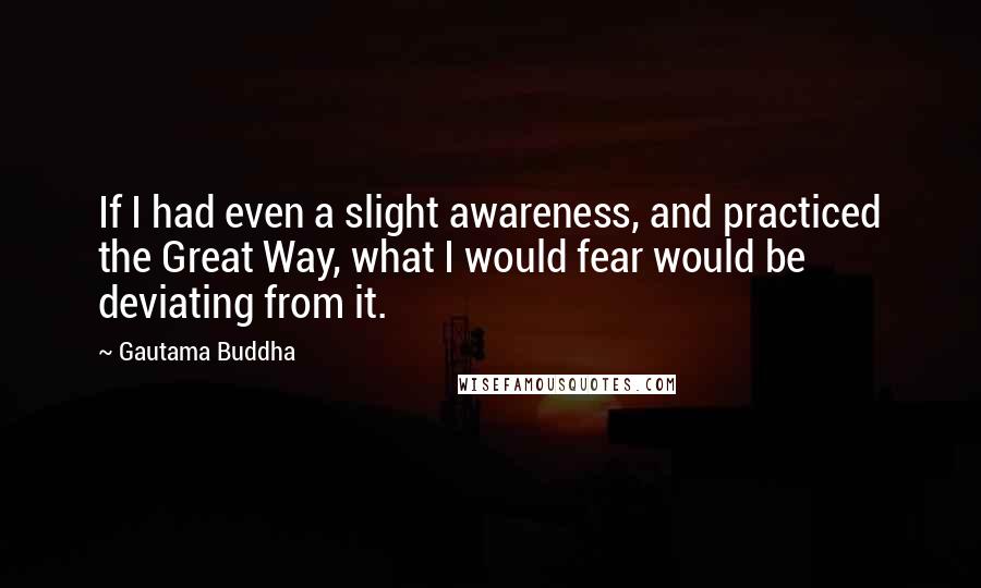 Gautama Buddha Quotes: If I had even a slight awareness, and practiced the Great Way, what I would fear would be deviating from it.