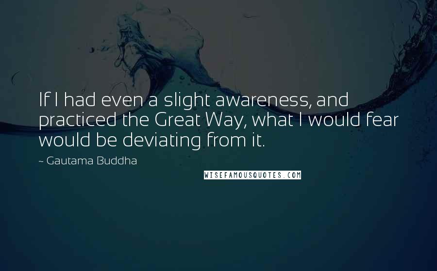 Gautama Buddha Quotes: If I had even a slight awareness, and practiced the Great Way, what I would fear would be deviating from it.