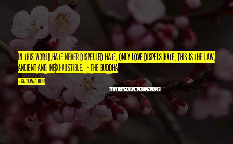 Gautama Buddha Quotes: In this world,hate never dispelled hate. Only love dispels hate. This is the law, ancient and inexhaustible. - The Buddha