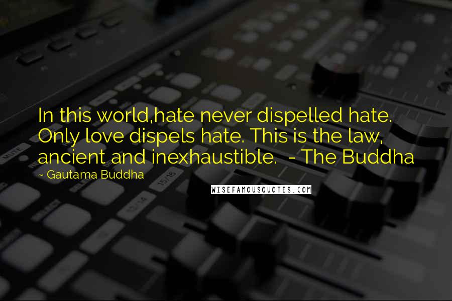 Gautama Buddha Quotes: In this world,hate never dispelled hate. Only love dispels hate. This is the law, ancient and inexhaustible. - The Buddha