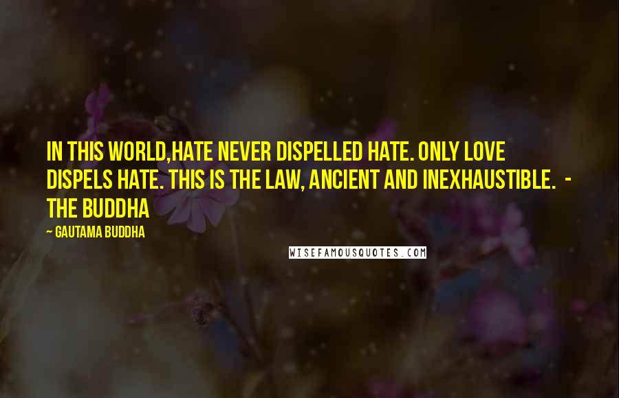 Gautama Buddha Quotes: In this world,hate never dispelled hate. Only love dispels hate. This is the law, ancient and inexhaustible. - The Buddha