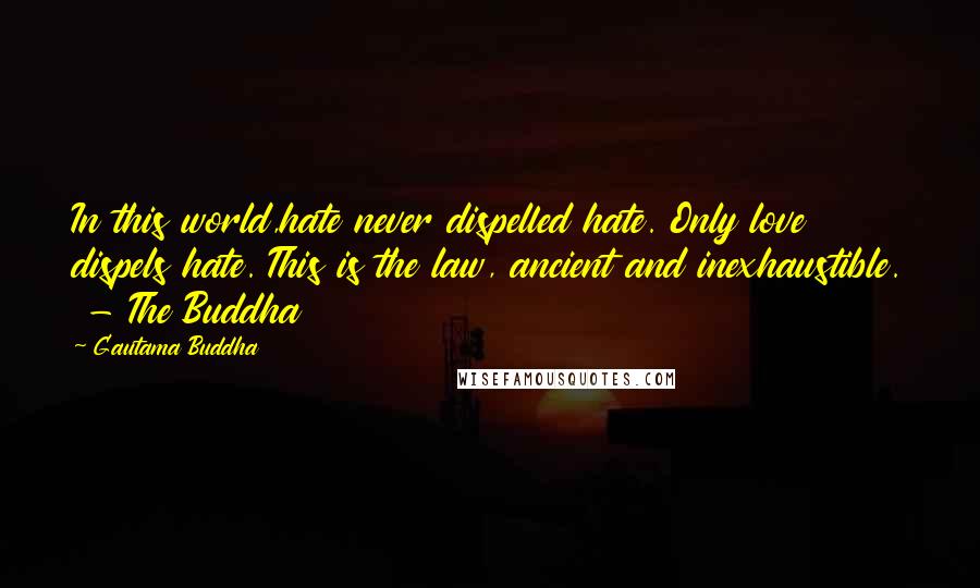 Gautama Buddha Quotes: In this world,hate never dispelled hate. Only love dispels hate. This is the law, ancient and inexhaustible. - The Buddha