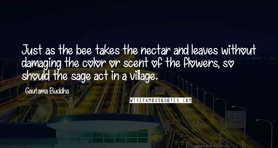 Gautama Buddha Quotes: Just as the bee takes the nectar and leaves without damaging the color or scent of the flowers, so should the sage act in a village.