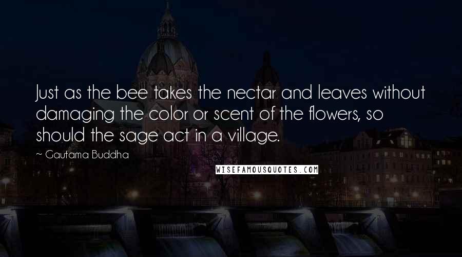 Gautama Buddha Quotes: Just as the bee takes the nectar and leaves without damaging the color or scent of the flowers, so should the sage act in a village.