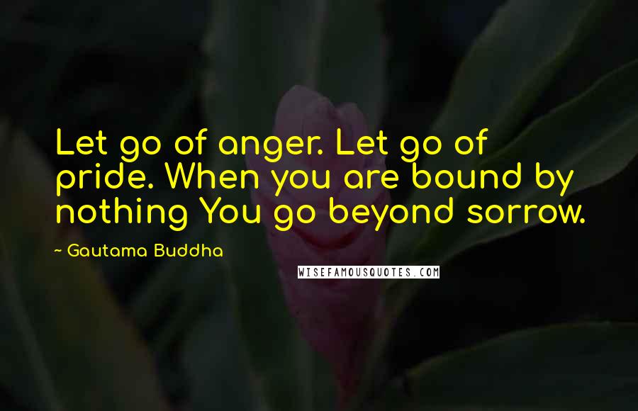 Gautama Buddha Quotes: Let go of anger. Let go of pride. When you are bound by nothing You go beyond sorrow.