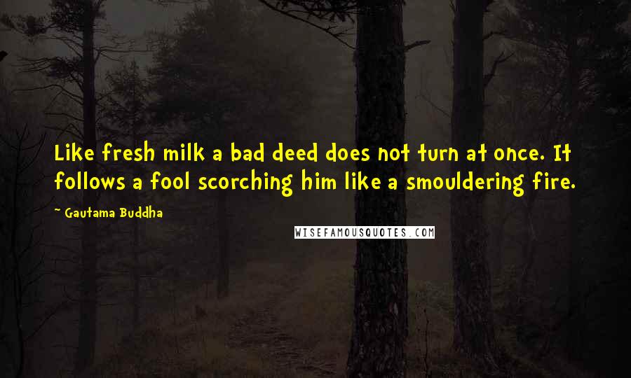 Gautama Buddha Quotes: Like fresh milk a bad deed does not turn at once. It follows a fool scorching him like a smouldering fire.