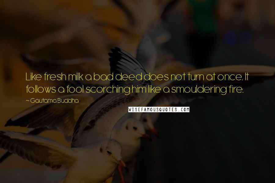 Gautama Buddha Quotes: Like fresh milk a bad deed does not turn at once. It follows a fool scorching him like a smouldering fire.