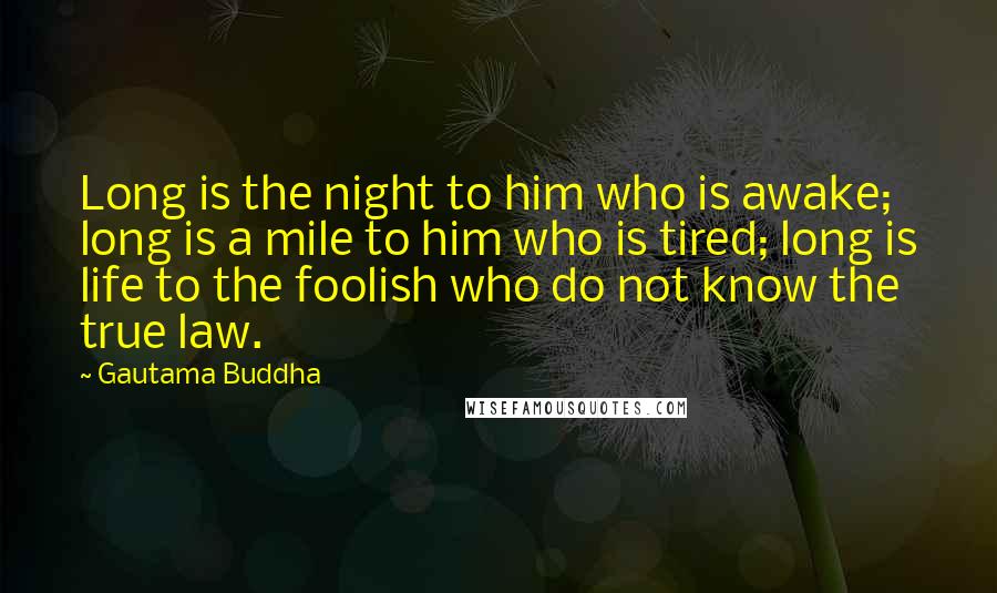 Gautama Buddha Quotes: Long is the night to him who is awake; long is a mile to him who is tired; long is life to the foolish who do not know the true law.