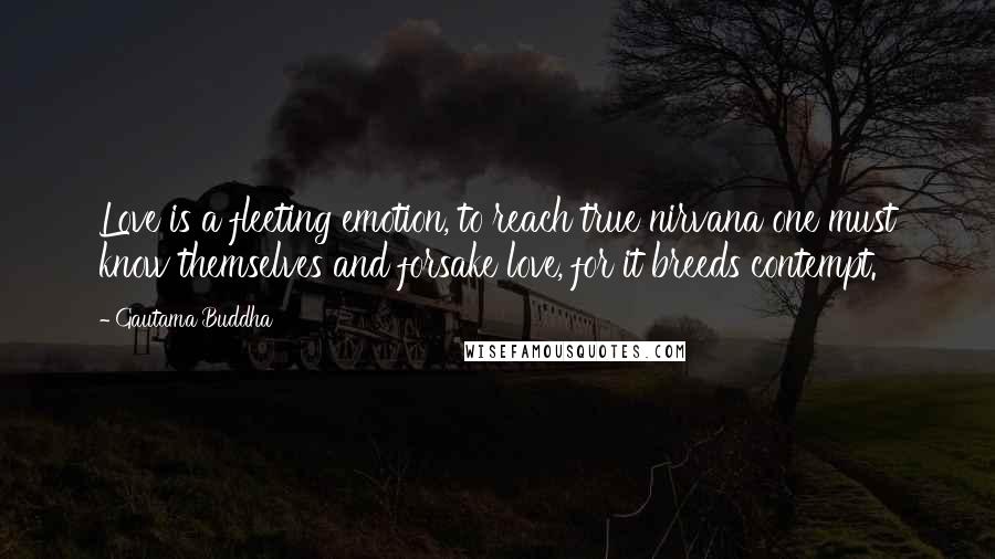 Gautama Buddha Quotes: Love is a fleeting emotion, to reach true nirvana one must know themselves and forsake love, for it breeds contempt.