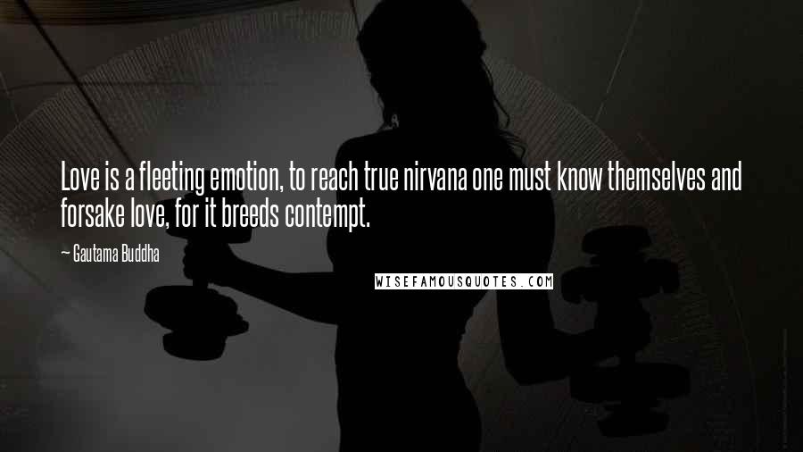 Gautama Buddha Quotes: Love is a fleeting emotion, to reach true nirvana one must know themselves and forsake love, for it breeds contempt.