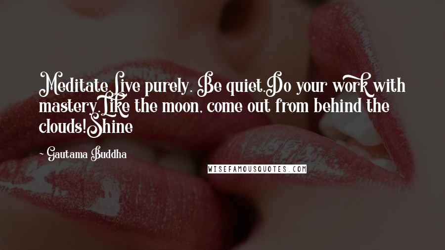 Gautama Buddha Quotes: Meditate.Live purely. Be quiet.Do your work with mastery.Like the moon, come out from behind the clouds!Shine