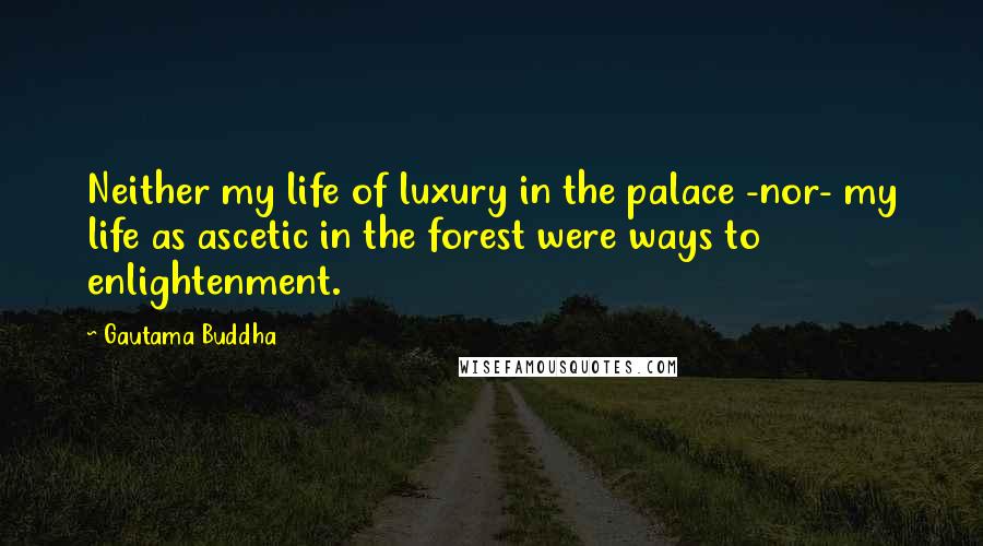 Gautama Buddha Quotes: Neither my life of luxury in the palace -nor- my life as ascetic in the forest were ways to enlightenment.