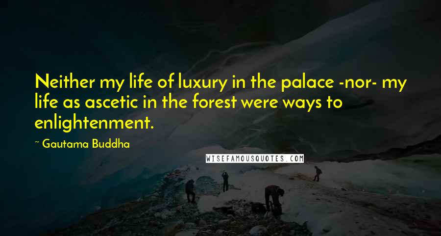 Gautama Buddha Quotes: Neither my life of luxury in the palace -nor- my life as ascetic in the forest were ways to enlightenment.