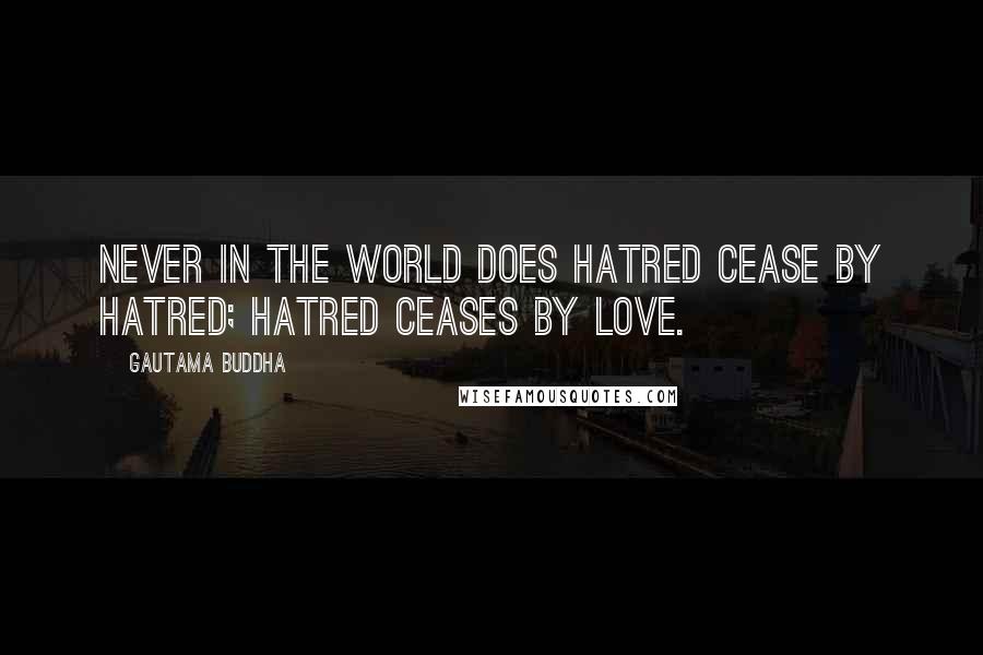 Gautama Buddha Quotes: Never in the world does hatred cease by hatred; hatred ceases by love.