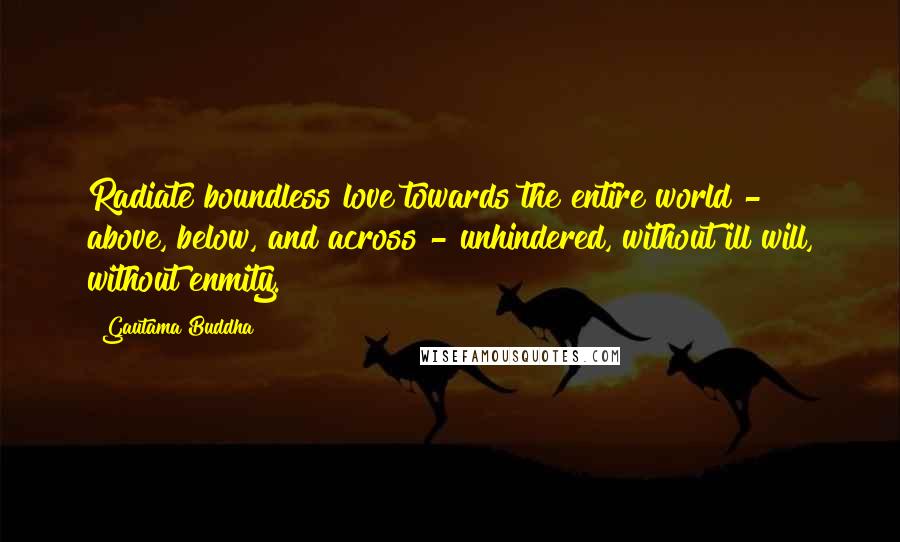 Gautama Buddha Quotes: Radiate boundless love towards the entire world - above, below, and across - unhindered, without ill will, without enmity.