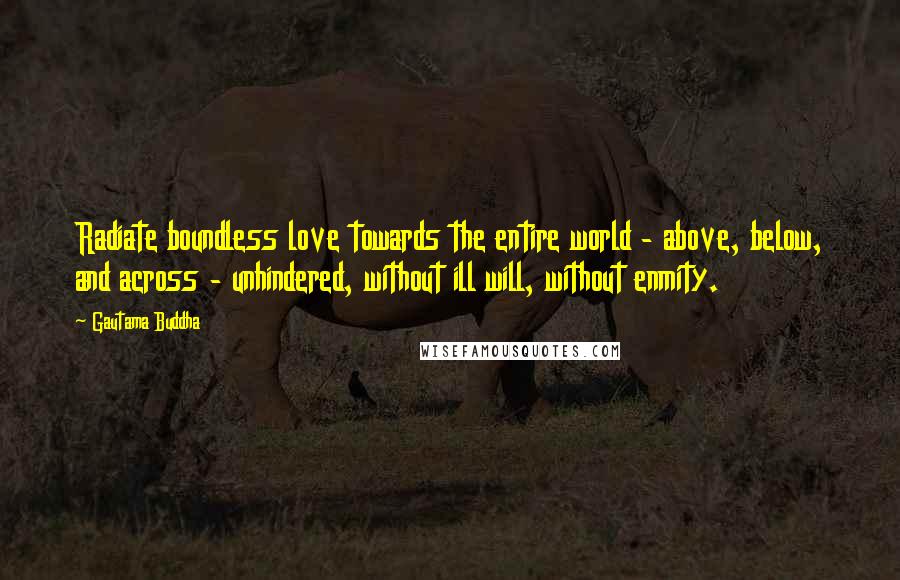 Gautama Buddha Quotes: Radiate boundless love towards the entire world - above, below, and across - unhindered, without ill will, without enmity.