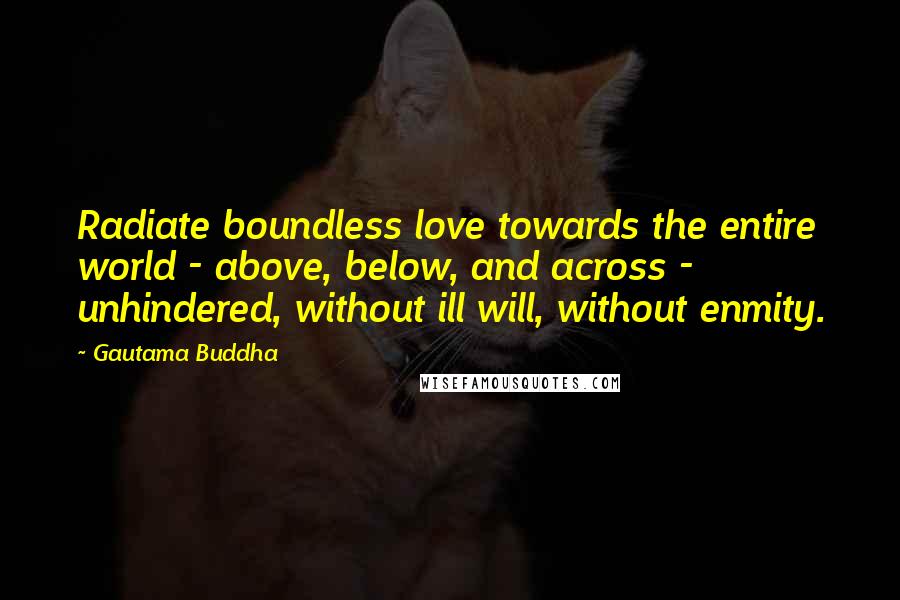 Gautama Buddha Quotes: Radiate boundless love towards the entire world - above, below, and across - unhindered, without ill will, without enmity.