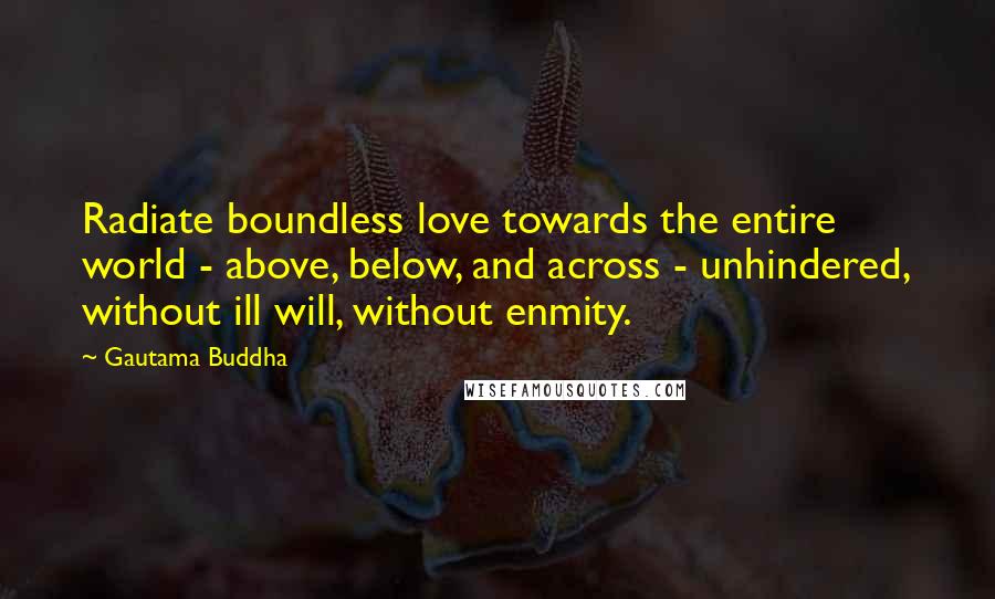 Gautama Buddha Quotes: Radiate boundless love towards the entire world - above, below, and across - unhindered, without ill will, without enmity.