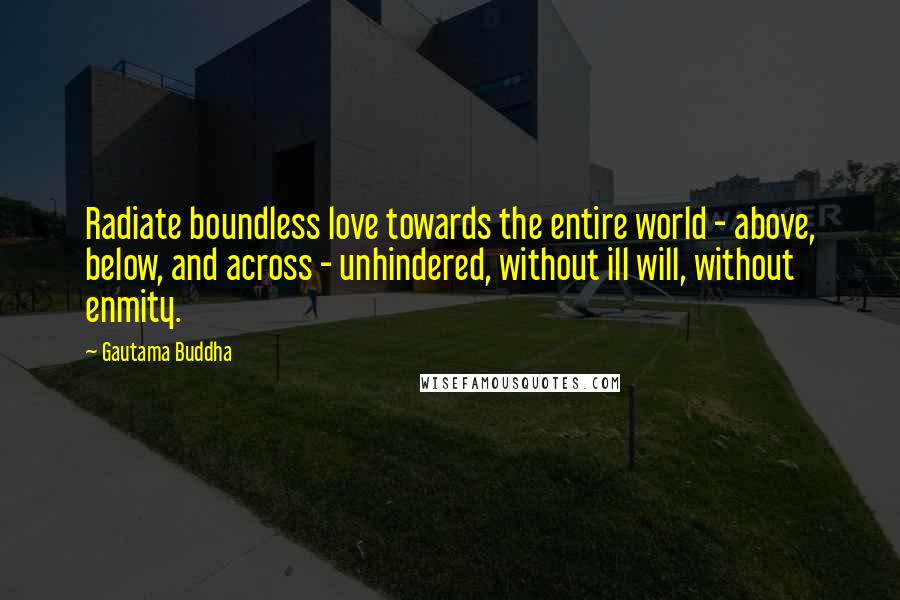 Gautama Buddha Quotes: Radiate boundless love towards the entire world - above, below, and across - unhindered, without ill will, without enmity.