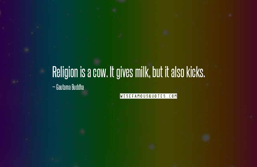 Gautama Buddha Quotes: Religion is a cow. It gives milk, but it also kicks.