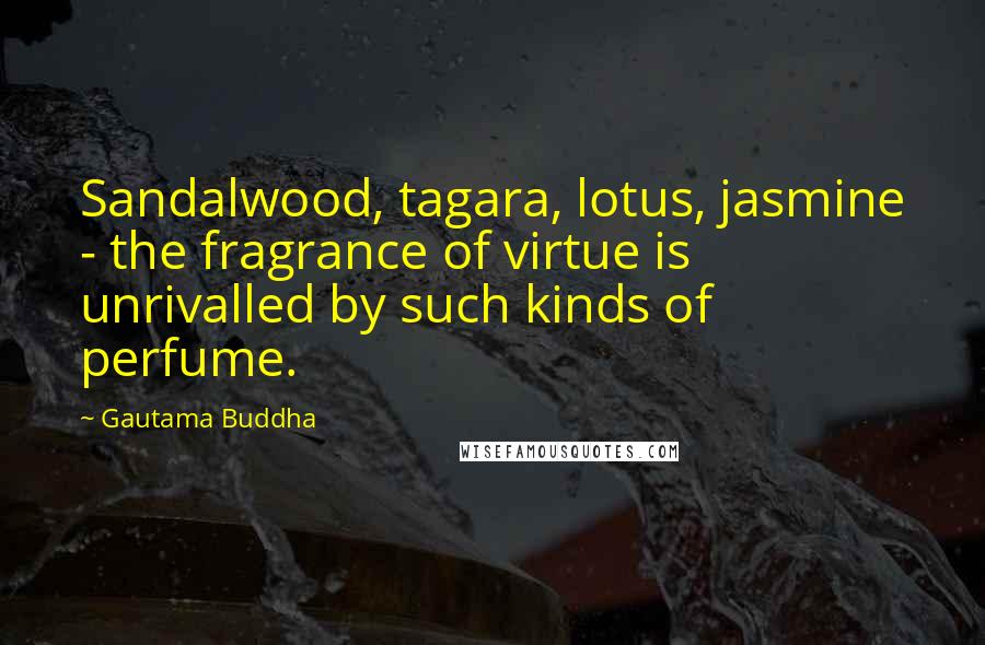 Gautama Buddha Quotes: Sandalwood, tagara, lotus, jasmine - the fragrance of virtue is unrivalled by such kinds of perfume.