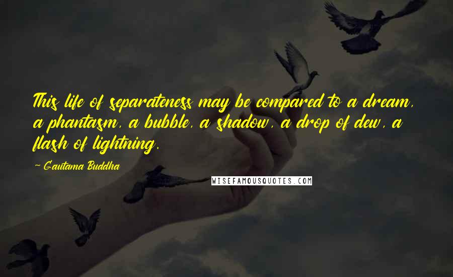 Gautama Buddha Quotes: This life of separateness may be compared to a dream, a phantasm, a bubble, a shadow, a drop of dew, a flash of lightning.