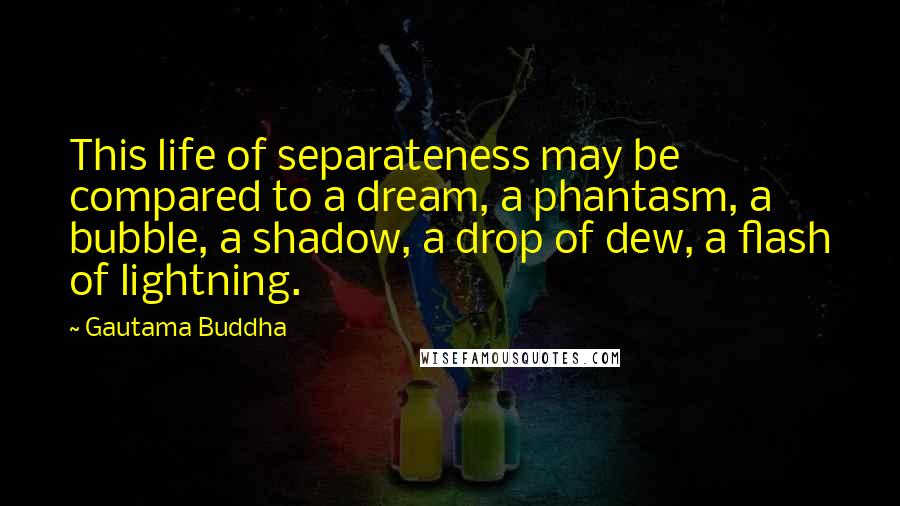 Gautama Buddha Quotes: This life of separateness may be compared to a dream, a phantasm, a bubble, a shadow, a drop of dew, a flash of lightning.