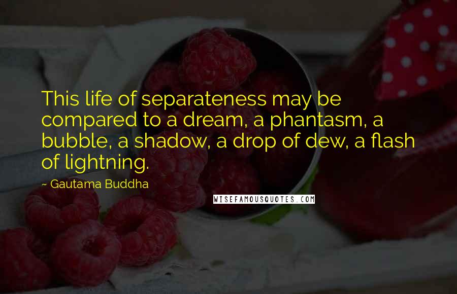 Gautama Buddha Quotes: This life of separateness may be compared to a dream, a phantasm, a bubble, a shadow, a drop of dew, a flash of lightning.