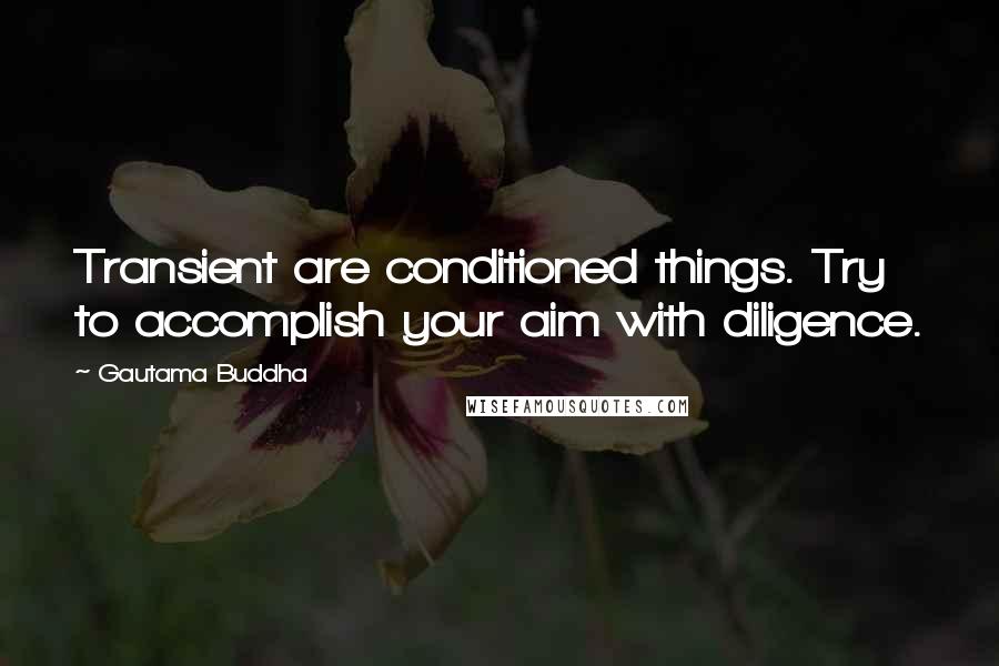 Gautama Buddha Quotes: Transient are conditioned things. Try to accomplish your aim with diligence.