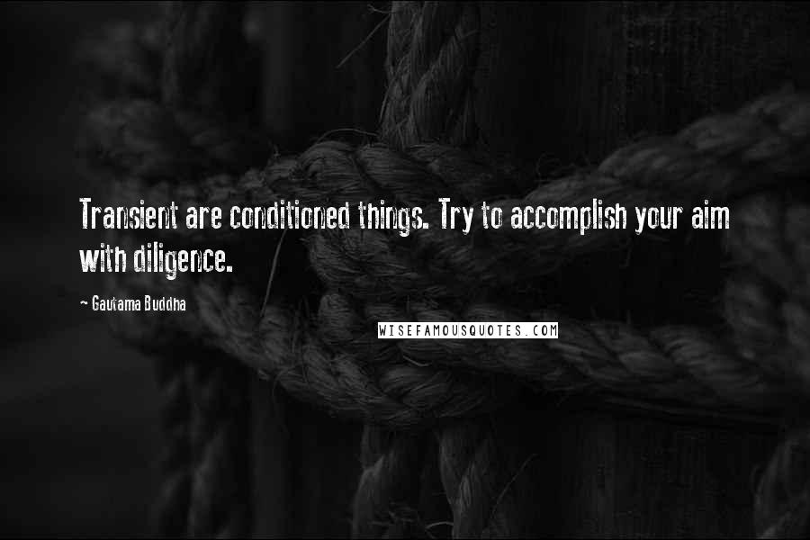 Gautama Buddha Quotes: Transient are conditioned things. Try to accomplish your aim with diligence.