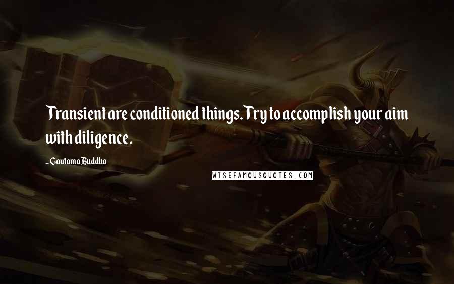 Gautama Buddha Quotes: Transient are conditioned things. Try to accomplish your aim with diligence.