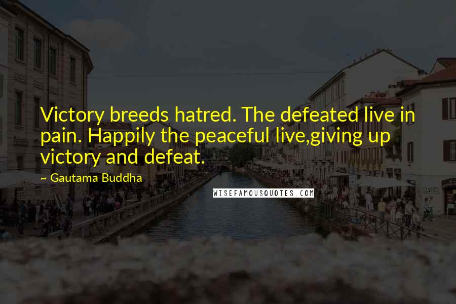 Gautama Buddha Quotes: Victory breeds hatred. The defeated live in pain. Happily the peaceful live,giving up victory and defeat.
