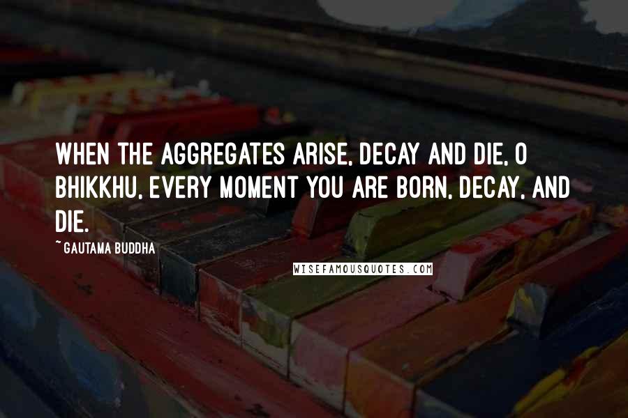 Gautama Buddha Quotes: When the Aggregates arise, decay and die, O bhikkhu, every moment you are born, decay, and die.