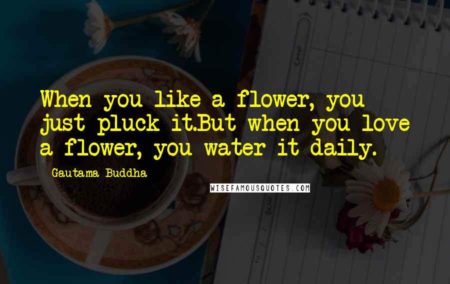 Gautama Buddha Quotes: When you like a flower, you just pluck it.But when you love a flower, you water it daily.