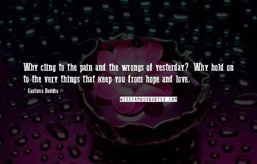 Gautama Buddha Quotes: Why cling to the pain and the wrongs of yesterday? Why hold on to the very things that keep you from hope and love.