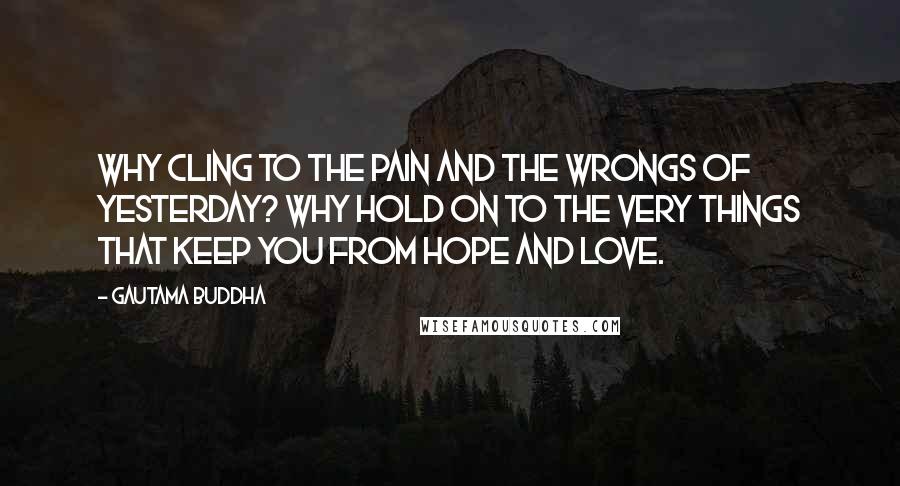 Gautama Buddha Quotes: Why cling to the pain and the wrongs of yesterday? Why hold on to the very things that keep you from hope and love.