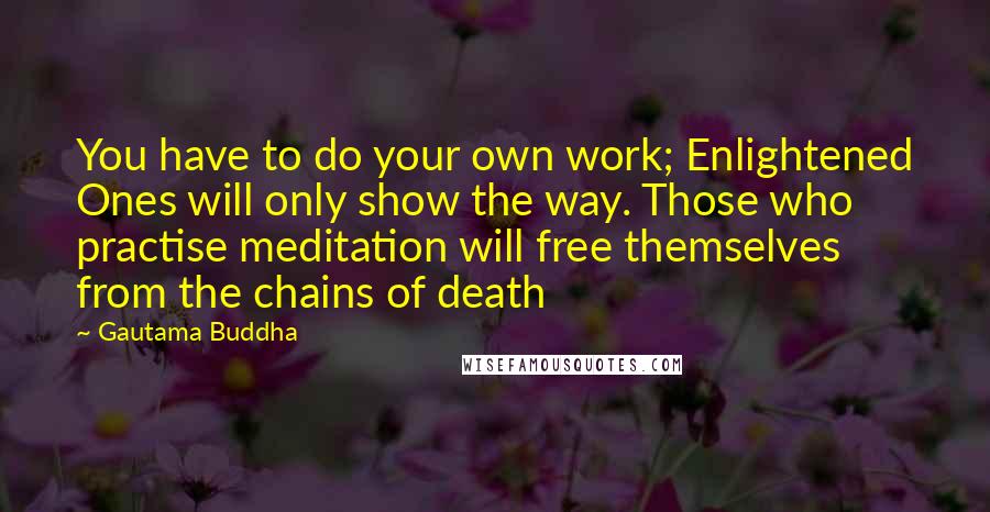 Gautama Buddha Quotes: You have to do your own work; Enlightened Ones will only show the way. Those who practise meditation will free themselves from the chains of death