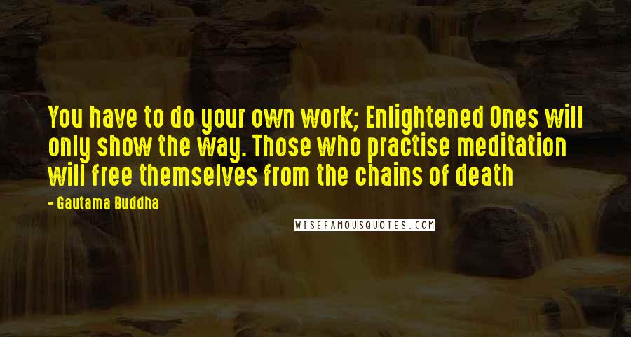 Gautama Buddha Quotes: You have to do your own work; Enlightened Ones will only show the way. Those who practise meditation will free themselves from the chains of death