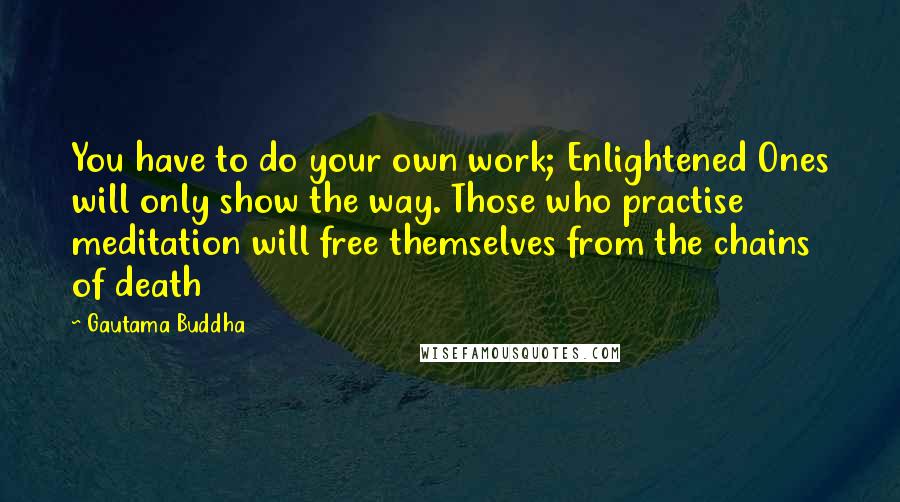 Gautama Buddha Quotes: You have to do your own work; Enlightened Ones will only show the way. Those who practise meditation will free themselves from the chains of death