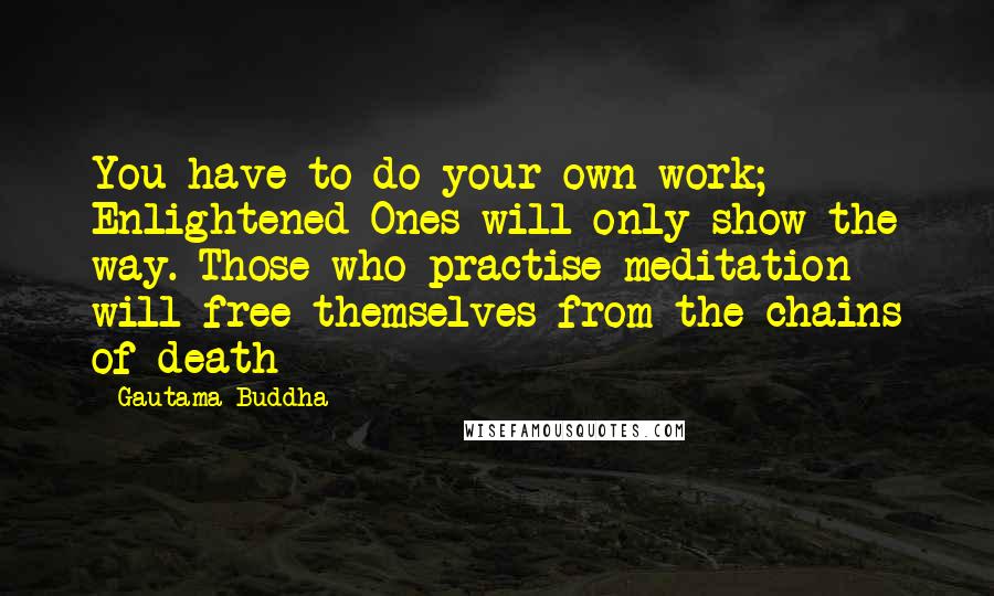 Gautama Buddha Quotes: You have to do your own work; Enlightened Ones will only show the way. Those who practise meditation will free themselves from the chains of death