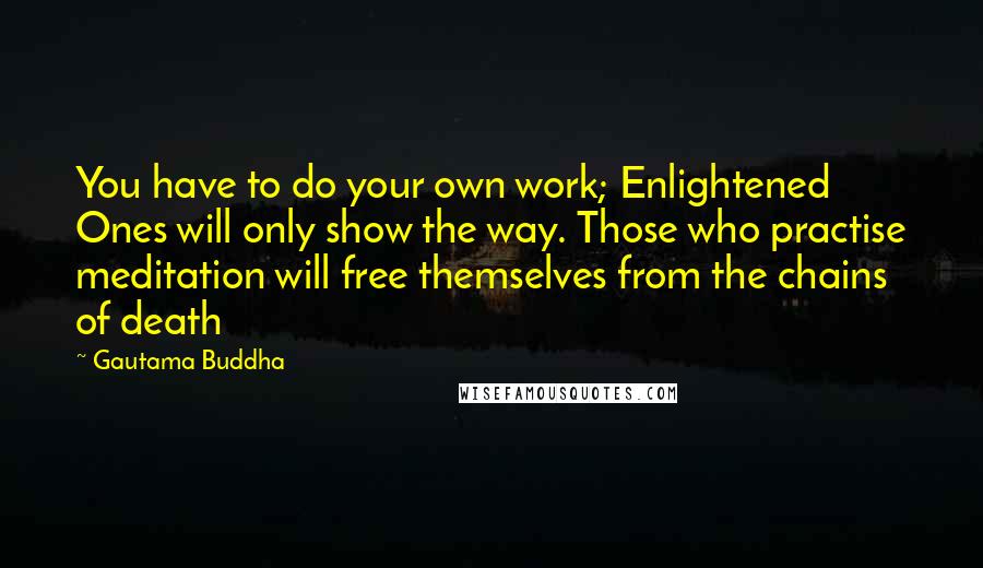Gautama Buddha Quotes: You have to do your own work; Enlightened Ones will only show the way. Those who practise meditation will free themselves from the chains of death